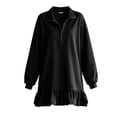 thumbnail image 6 of Eawtki Women's Half Zip Long Sleeve Mini Dress Ruffle Hem Loose Fit Casual Summer Sweatshirt Dress For Women, 6 of 6