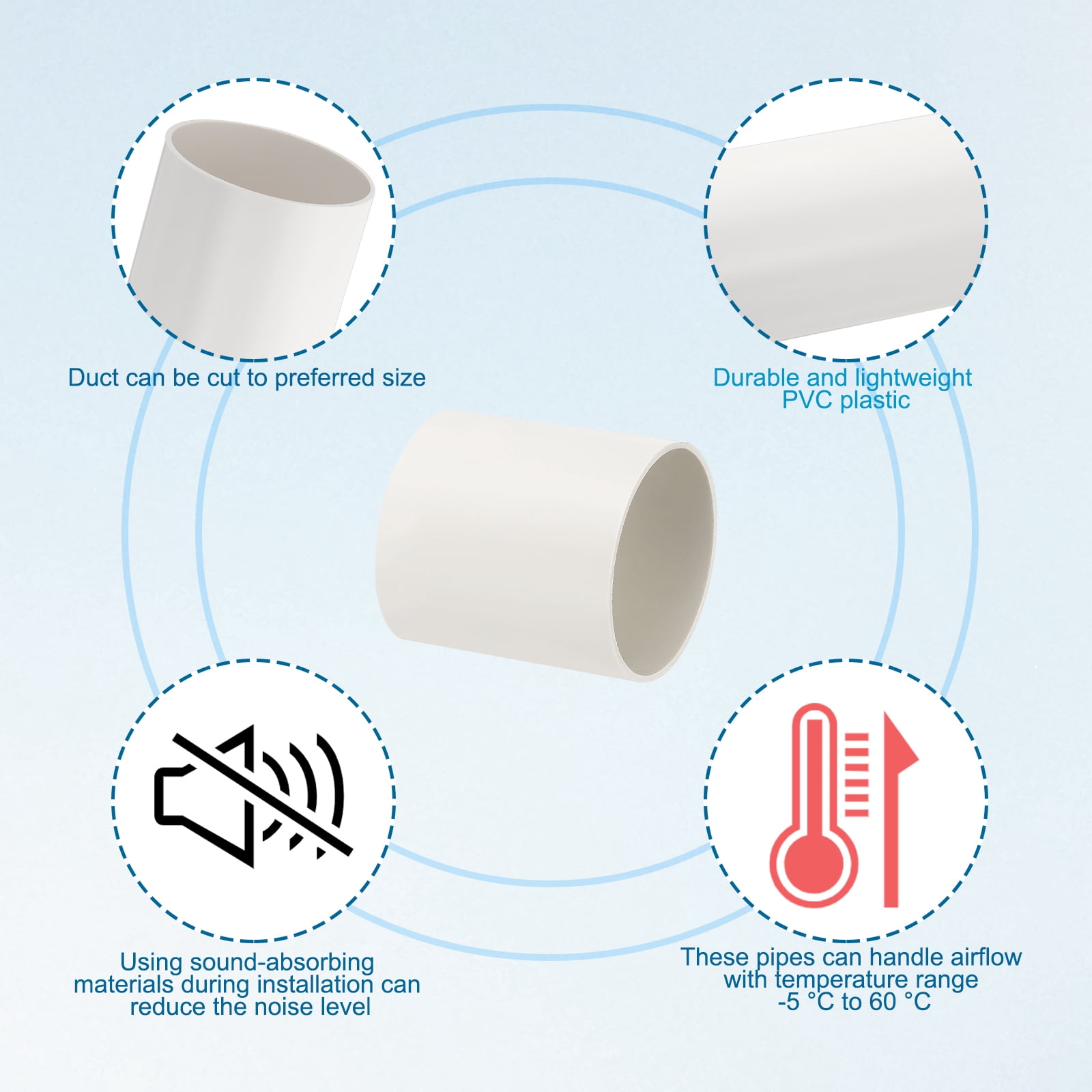 Uxcell 4.4" Inch Round Ventilation Duct, 4" Inch Long Plastic Pipe Replacement Supply Heating Cooling Ventilation AC System, 2 Pcs