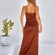 thumbnail image 5 of Vestido largo de mujer con tirantes finos, sin mangas, dobladillo dividido, sin espalda, ajustado, elegante vestido de verano marrón M, 5 of 8