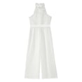thumbnail image 5 of iEFiEL Kids Girls Casual Chiffon Floral Lace Romper Halter Sleeveless Wide Leg Jumpsuit for Dance Pageant Gown White 14, 5 of 7