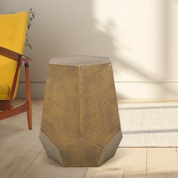Modern Hexagon Accent Table with Hammered Iron, Gold, for the Living Room and Bedroom