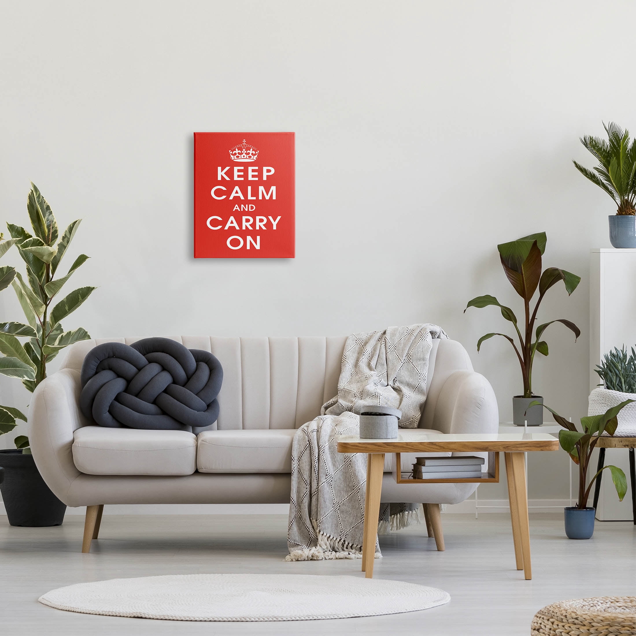 Keep Calm And Carry On Red Phrase Inspirational Graphic Art Gallery Wrapped Canvas Print Wall Art