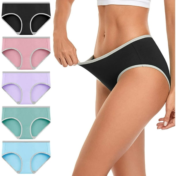 Women's Cotton Stretch Briefs Underwear Ladies Mid Low Rise Hipster Panties  5 Pack