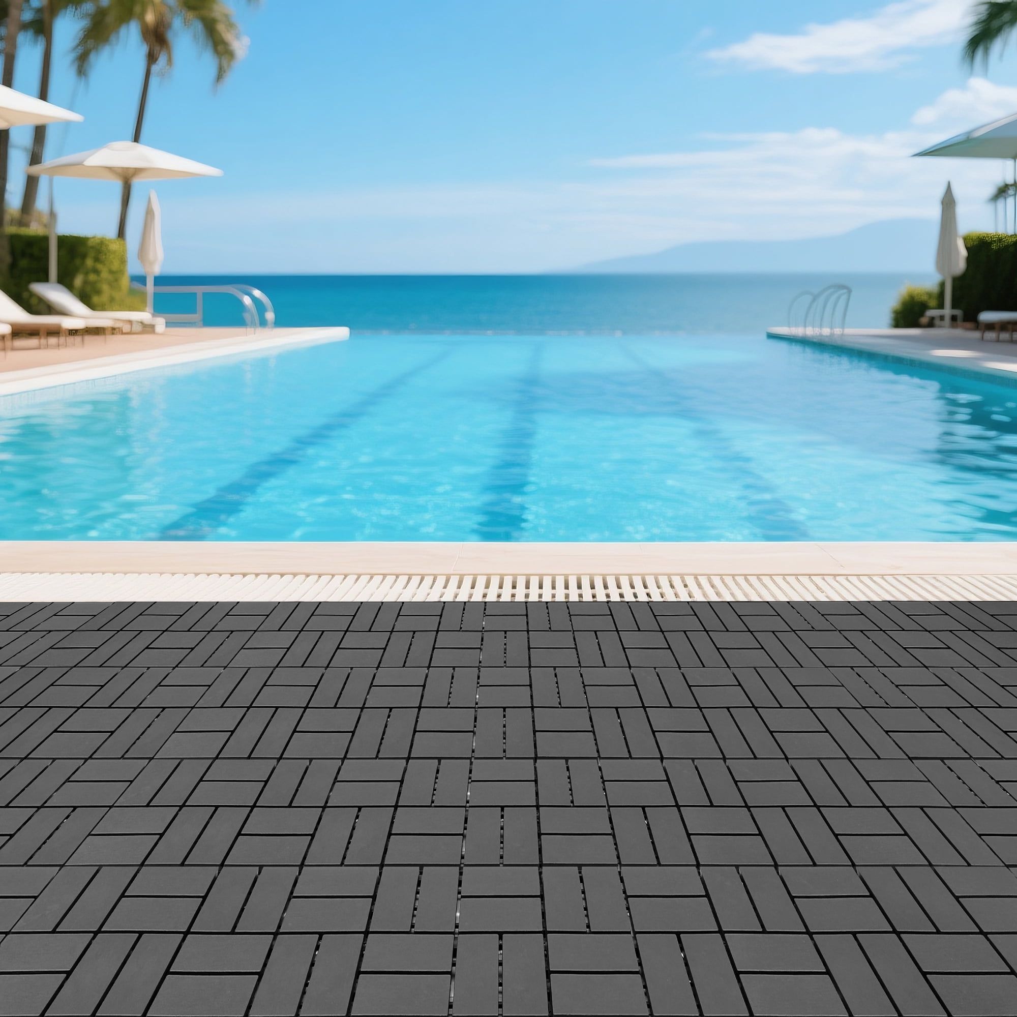 44 Pack Plastic Interlocking Deck Tiles,12"x12" Waterproof Indoor/Outdoor Floor Tiles,All-Weather Patio Floor Decking Tiles for Garden,Lawn,Porch,Poolside,Balcony,Checker Style,Grey