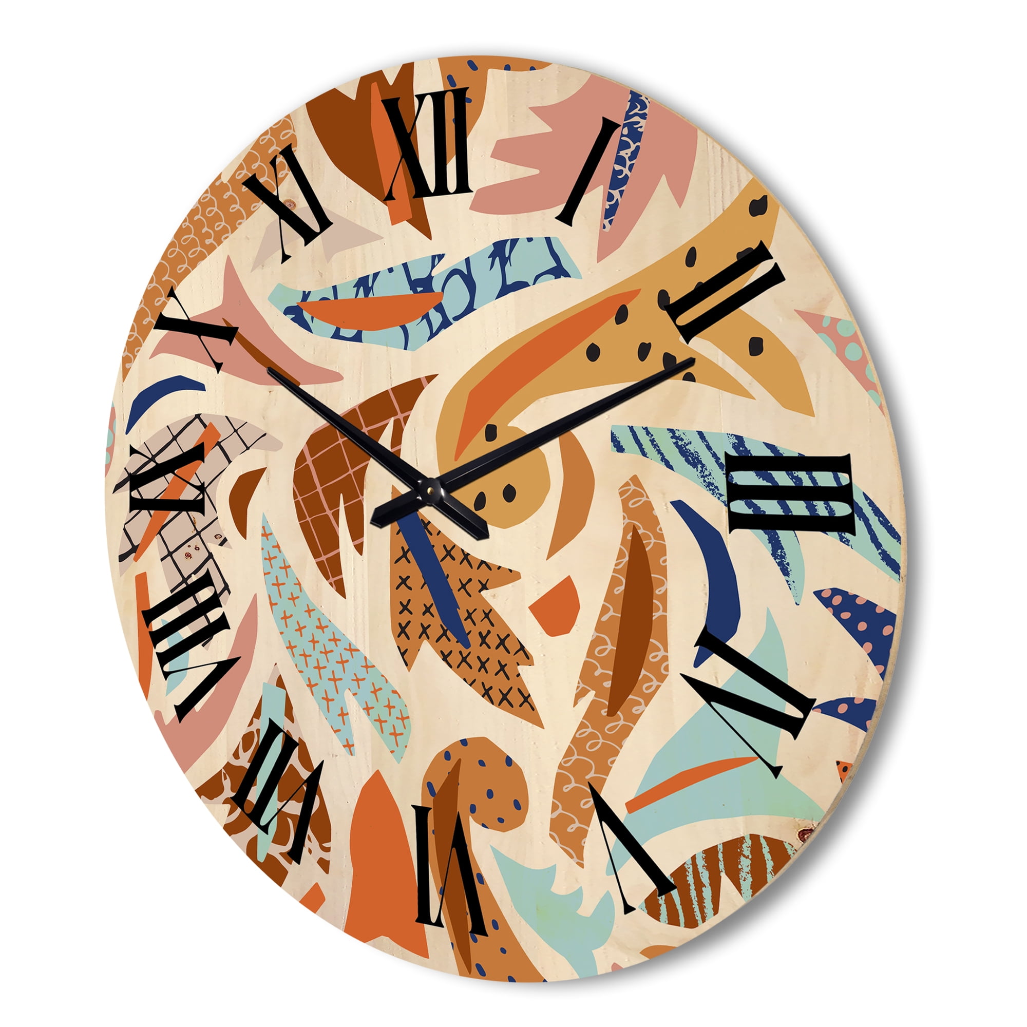 Designart 'Baroque Inspired Stylized Doodles Shapes' Bohemian & Eclectic Wood Wall Clock