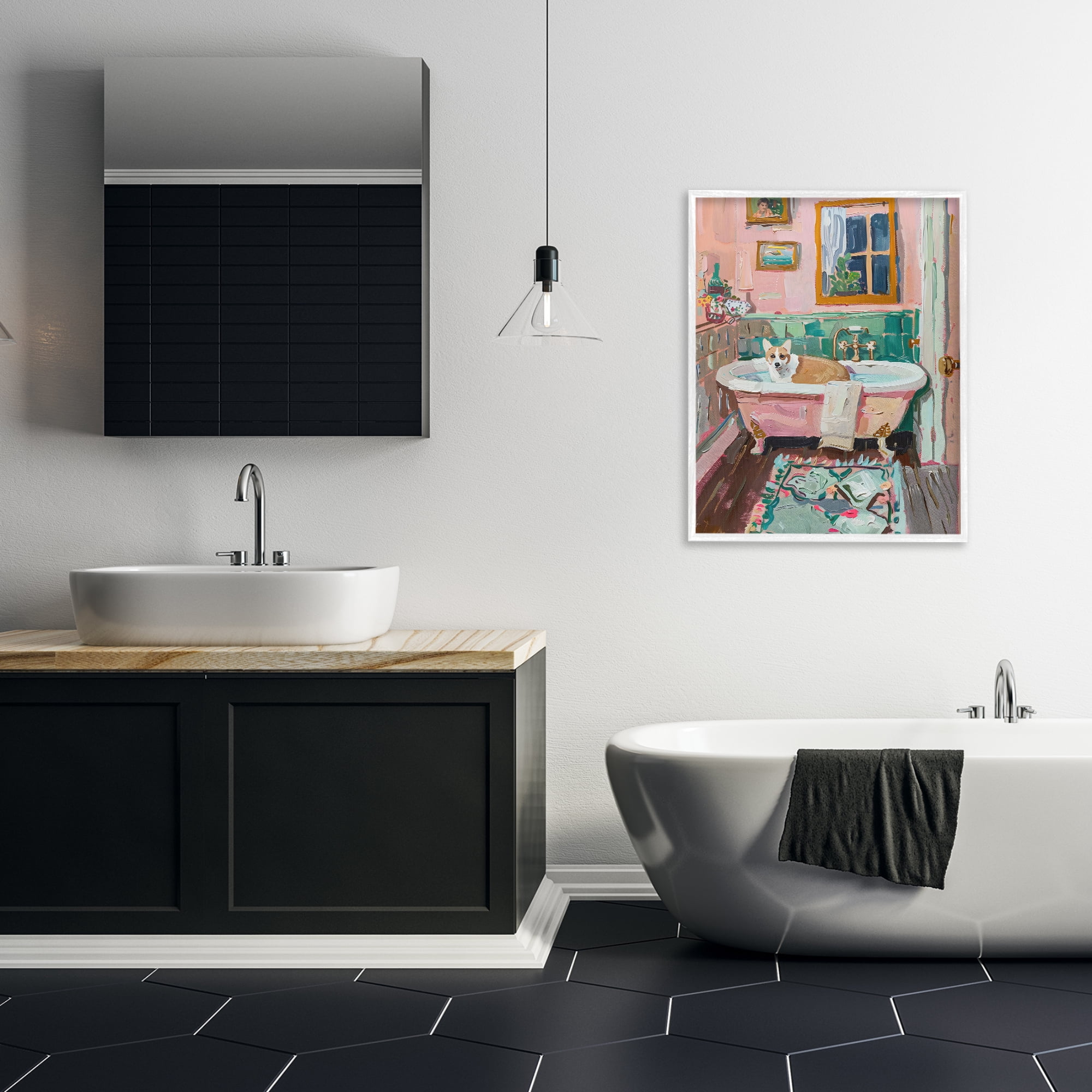 Stupell Industries Corgi in Pastel Tub White Framed Giclee Art, design by The Prints Vibe