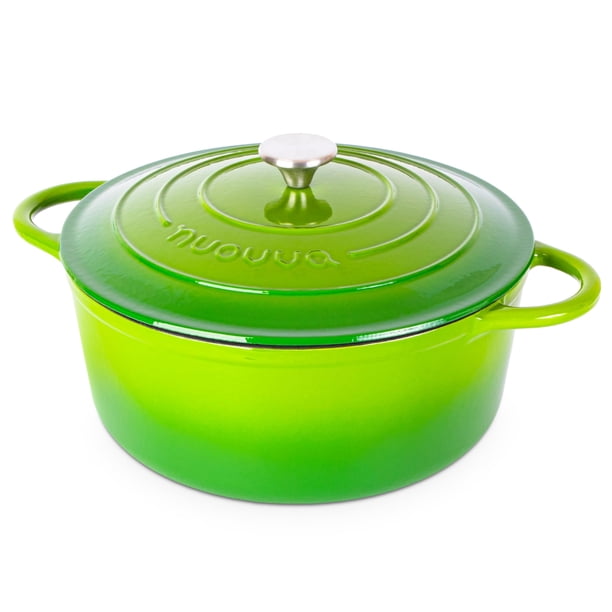Olla holandesa de hierro fundido con tapa – Cacerola esmaltada antiadherente apta para horno – Batería de cocina resistente para horno holandés – Verde, 7.3 cuartos, 30 cm – de Nuovva