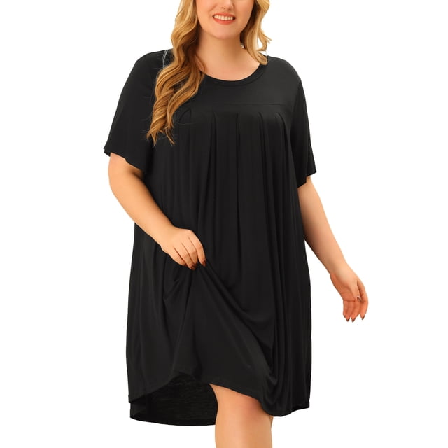 Camisón de talgrande pamujer, rode dormir de mancorta, vestido de dormir con cuello redondo, rode dormir Negro 4XL