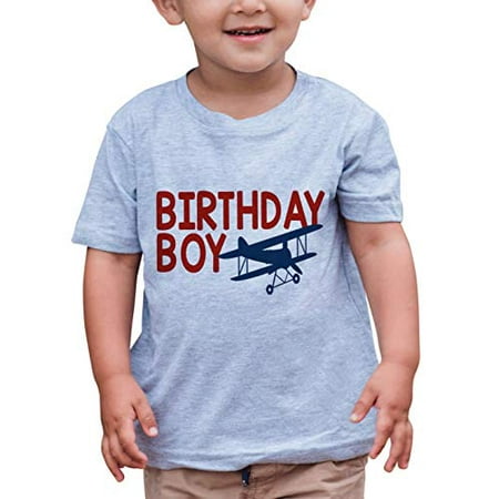 

7 ate 9 Apparel Boy s Birthday Boy Biplane Airplane T-Shirt Grey