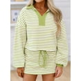 thumbnail image 6 of Womens Striped 2 Piece Outfits Casual Sweatshirt Skirt Set Long Sleeve Matching Lounge Sets Yellow-Green M, 6 of 9