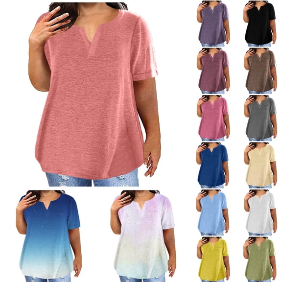 Plus Size Tops for Women Summer Short Sleeve Oversized T Shirt Casual V Neck Loose Tee Shirts Yellow L