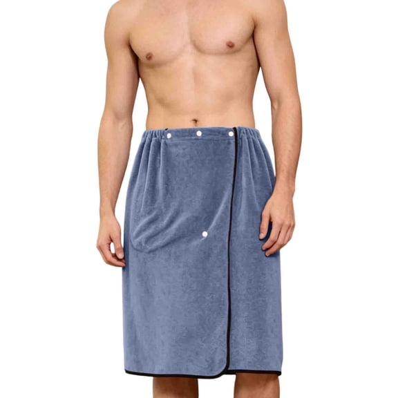 LEKWK Spa Wrap Towel for Men Adjustable Snap Closure Shower Towel with Pocket Highly Absorbent Quick Dry Bathrobe Lounge Wear for Gym Beach Blue Free Size