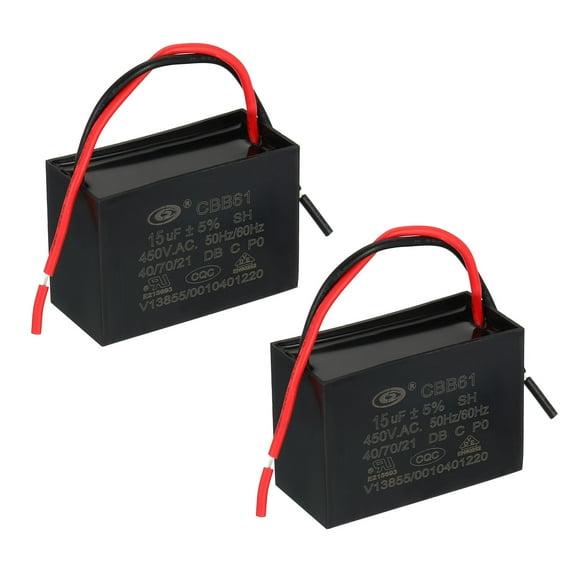 Uxcell CBB61 Ceiling Fan Capacitor 2 Pcs 15uF 450V AC 50/60HZ with 2 Wires 2.34 x 1.64 inch