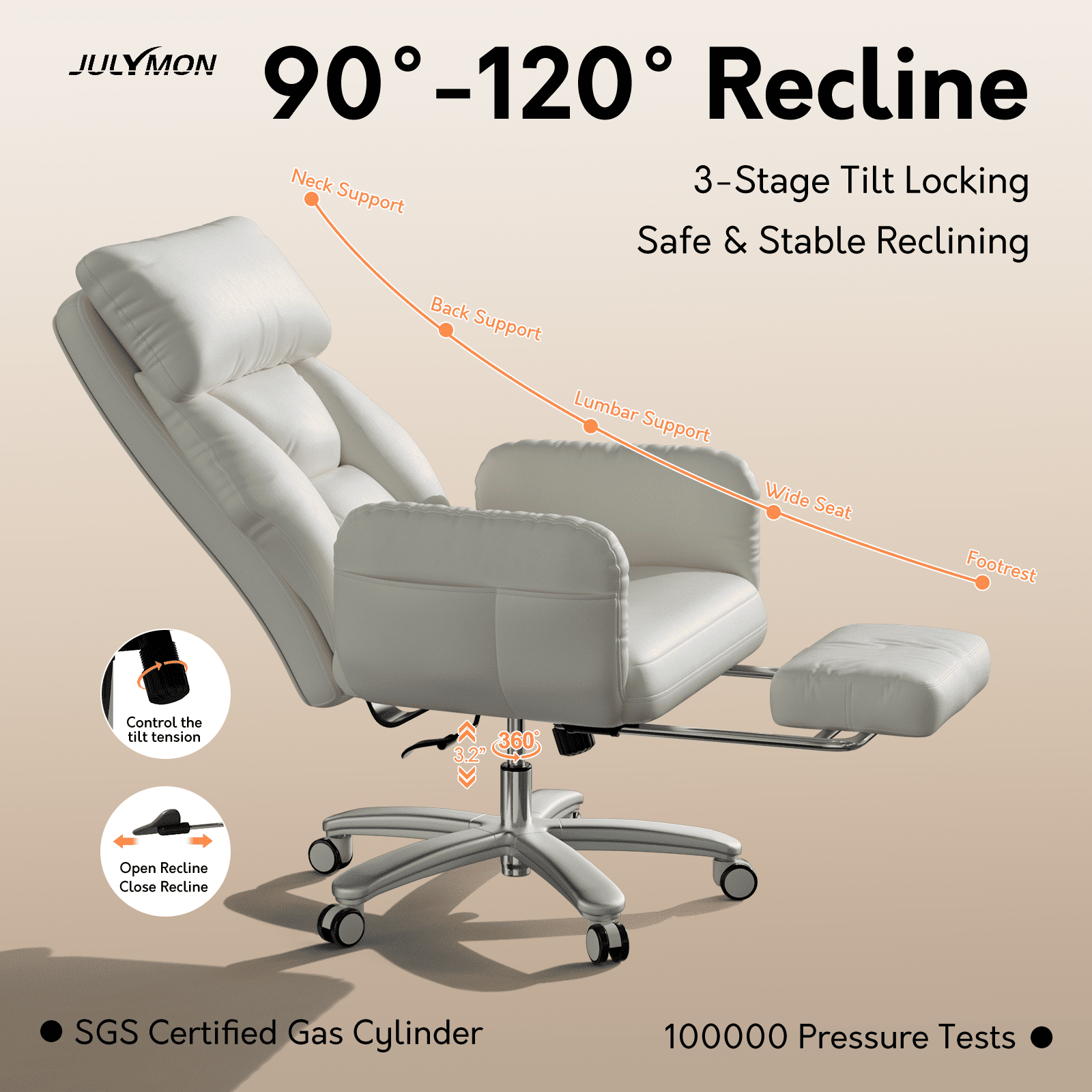 iooHug Criss Cross Office Chair, Big and Tall 500lbs High Back Faux Leather Desk Chair with Footrest, Wide Seat Cross-Legged Reclining Chair with Reversible Armrests and Lumbar Support, White