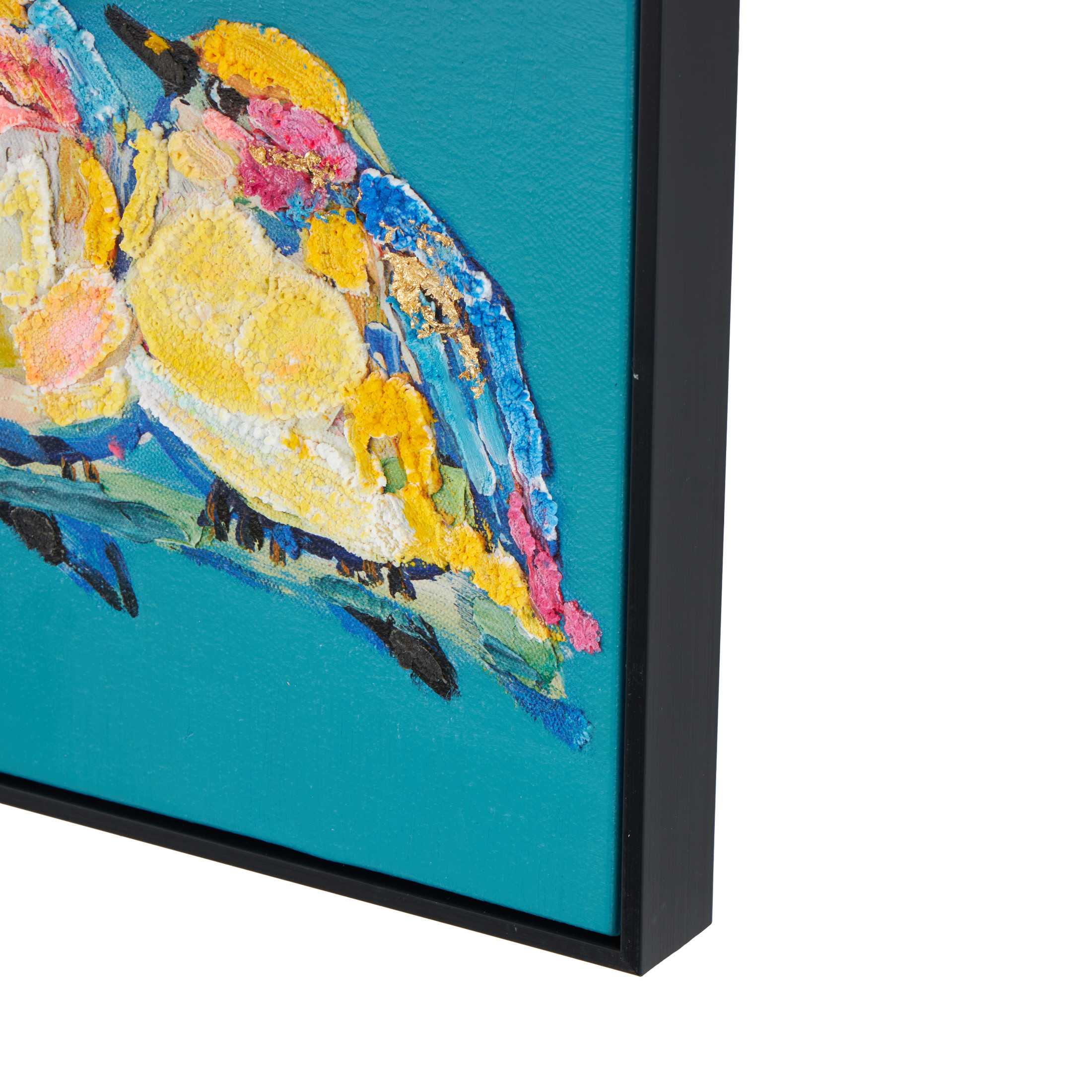 13" x 13" Colorful Bird Framed Wall Art with Black Frame and Gold Foil Accents, by DecMode (2 Count)