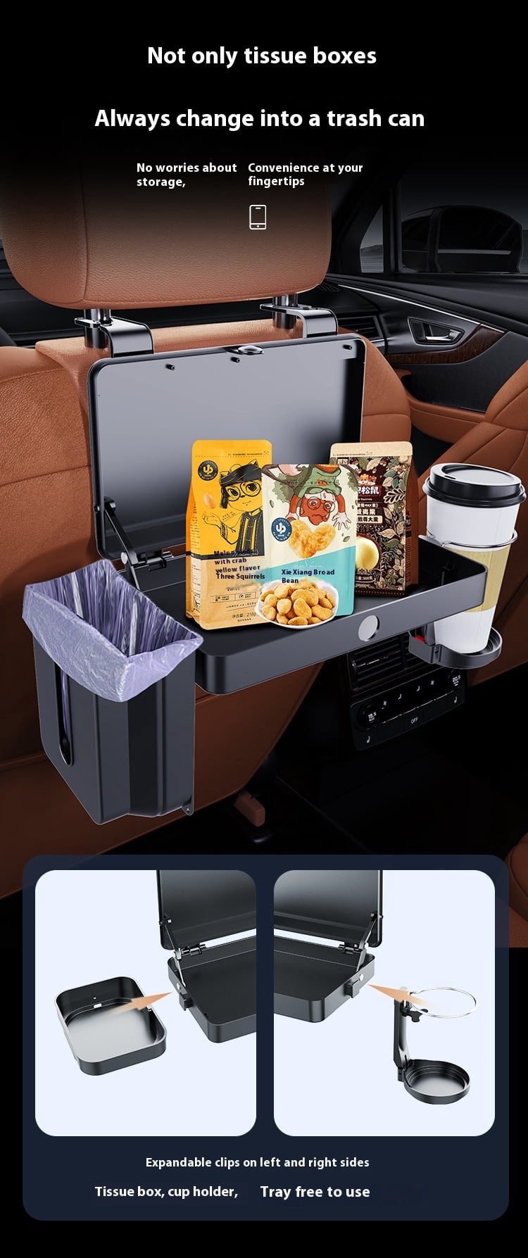 Car Seat Back Organizer with Cup Holders