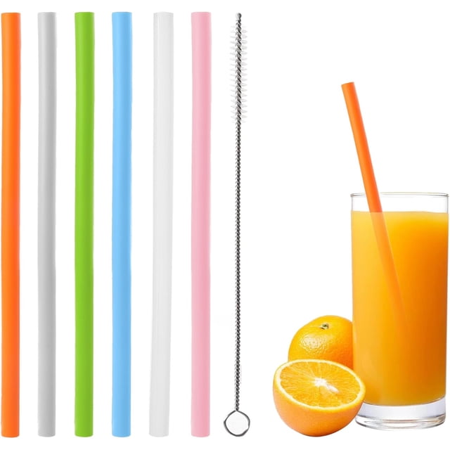 Popotes Reusables para Tapioca Juego de Popote Plegables Reutilizables de Grado Alimenticio Resistente al Calor para Viaje (6 Colores en Popote Rectos)