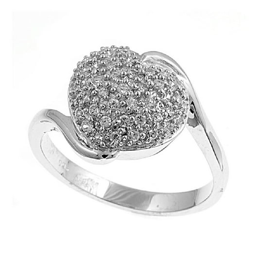Pave Heart Cubic Zirconia Ring Sterling Silver 925 Size 10