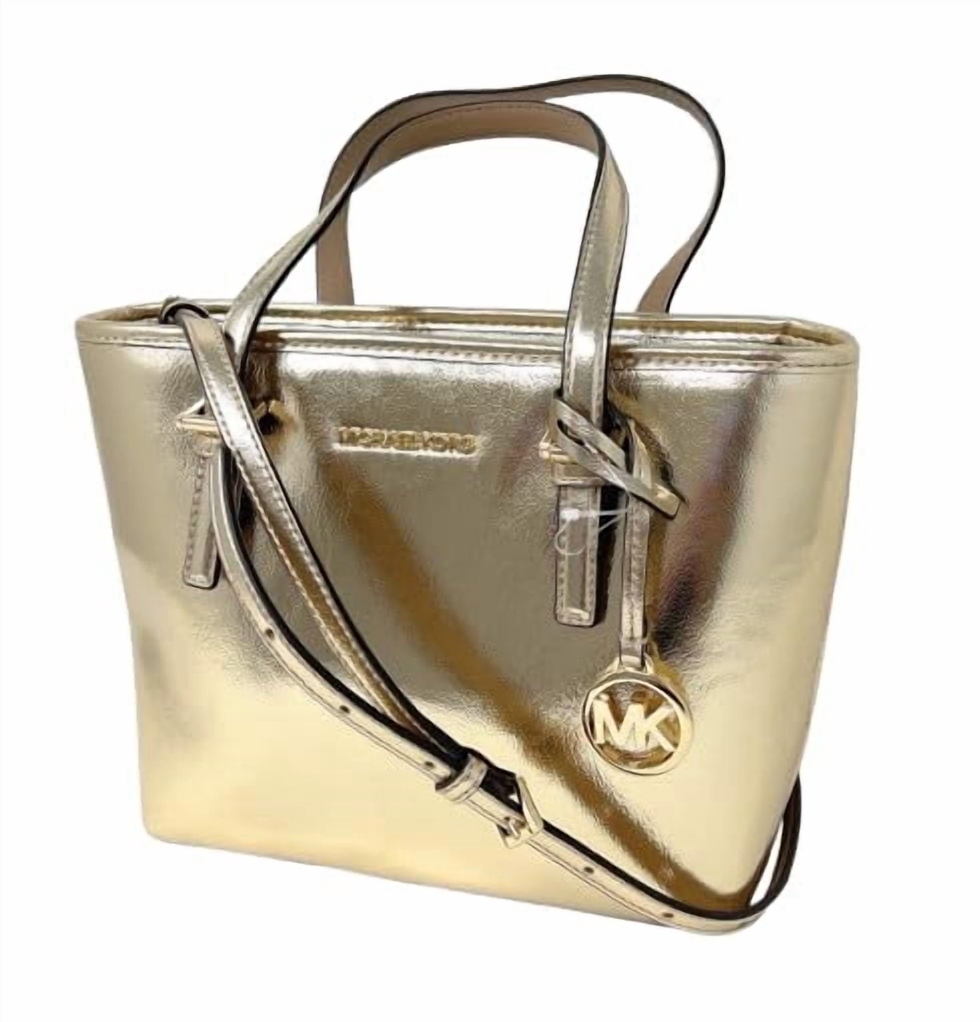 Michael Kors Metallic Smooth Leather Solid Print Carryall Tote Convertible Handbag, Gold
