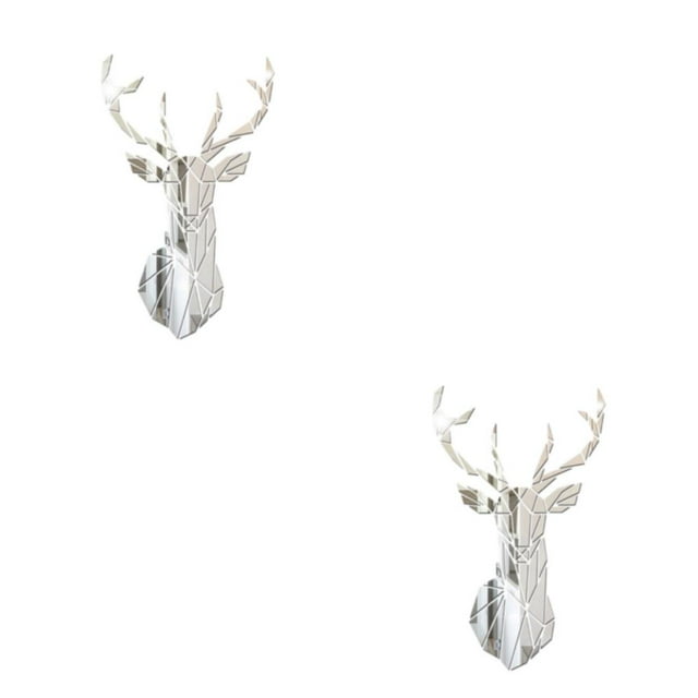 Maytalsory Wide Application Of 3D Mirror Deer Wall Stickers For Versatile Usage 3D Deer Head Mirror Wall Sticker Acrylic Decorative silver S 2Set