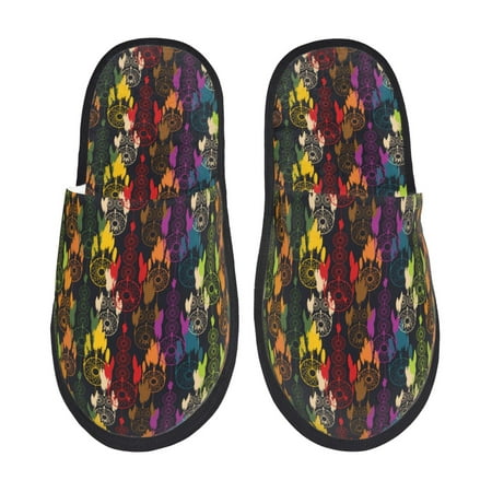 Balery Colorful Dreamcatcher Slient Indoor Furry Fleece Comfort House Shoes Soft Non-Slip Home Shoes Cotton slippers House Slippers-- Medium
