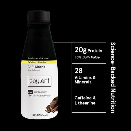 Soylent Vegan Meal Replacement Shake 14 Oz Ready to Drink Plant Protein Shakes, 12 Pack, Mocha
