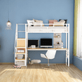 thumbnail image 6 of Full Size Metal Loft Bed with Desk, Storage Staircase and Small Wardrobe, Storage Stairs can be Installed Left and Right, 6 of 6