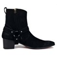 thumbnail image 4 of OSSTONE Dress Boots Chelsea Designer Boots for Men Zipper-up Leather Casual Heel Shoes JY002-BlackSuede-Belt-7 Belt Suede Black, 4 of 6