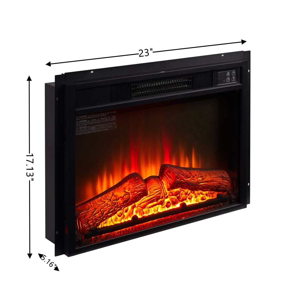 Electric Fireplace Insert 23-Inch with Remote Control and 1400W Heater, Wall-Mounted Firebox and Log Set with Realistic Flame Effect, Black