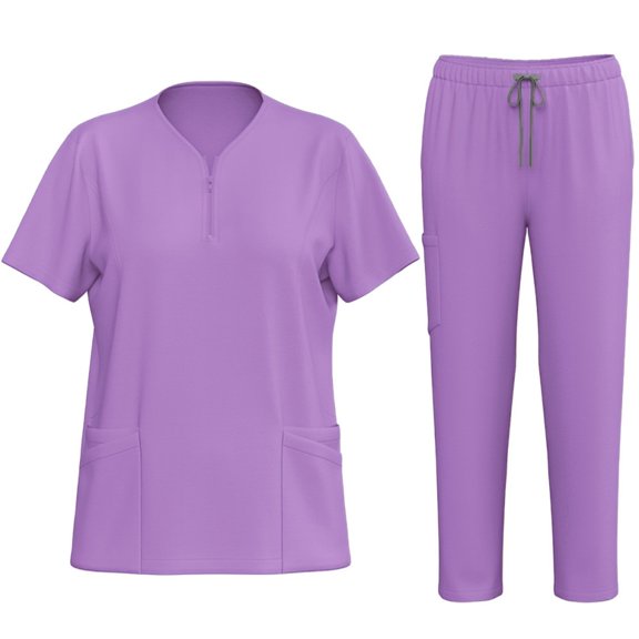 LYMAYTER Women Nurse Uniform V-Neck Female Medical Uniform Solid Color Medical Uniform Set Easy Care Uniforms S-2XL