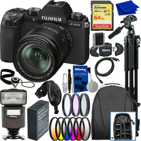 FUJIFILM X-S10 Mirrorless Camera with 18-55mm Lens 16674308 - 14PC Accessory Kit