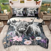 Castle Fairy White Highland Bull 7-Piece Twin Bedding Sets for Teens Girls Boys,Spring Graden Flowers Bedding Comforter Set,Rustic Animal Breathable Sheet Sets,Luxury Bedroom Decor