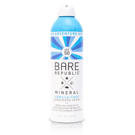 Bare Republic Mineral SPF 50 Vanilla-Coco Sunscreen Spray, 12 Fl (Best Sun Protection For Tattoos)