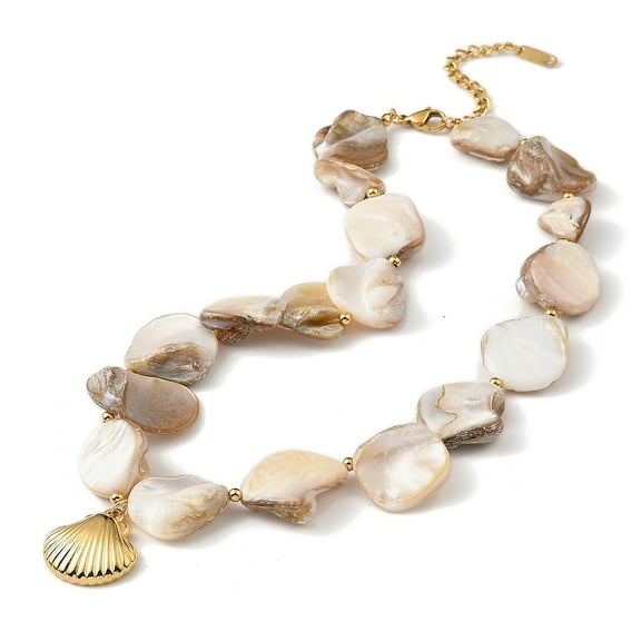 304 Stainless Steel Shell Shape Pendant Necklaces Shell Beaded Necklaces for Women Real 18K golden Plated 15.67 inch(39.8cm)