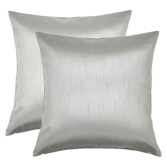 AUQ Aiking Home 18X18 Inches Throw Pillow Covers Faux Silk Square Throw Pillow Cover, Zipper Closure, Silver (Set of 2)