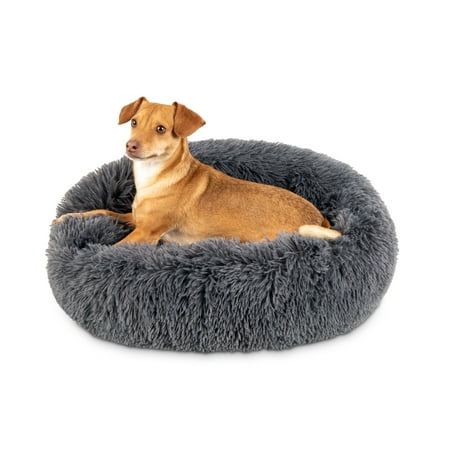 Best Choice Products Self-Warming Plush Faux Fur Donut Calming Dog...