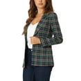 thumbnail image 4 of INSPIRE CHIC Women's Blazers Notched Lapel Long Sleeve One Button Plaid Blazer XS Green Blue, 4 of 6