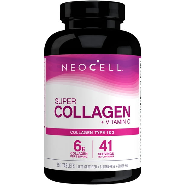 NeoCell Super Collagen + Vitamin C, Types 1 & 3 Grass-Fed Collagen, for Healthy Skin, Hair, Nails and Joint Support, Certified Paleo Friendly, Gluten-Free, 250 Tablets Walmart.com