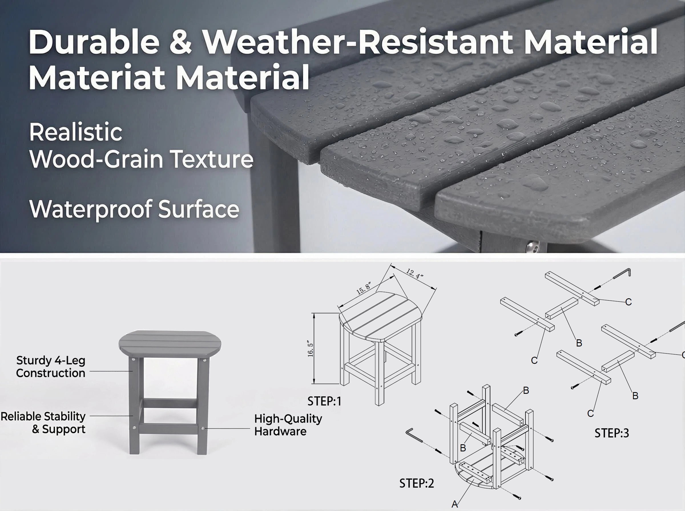 Outdoor Side Table, Patio Side Table, HDPE End Tables for Backyard Pool Porch Garden Lawn