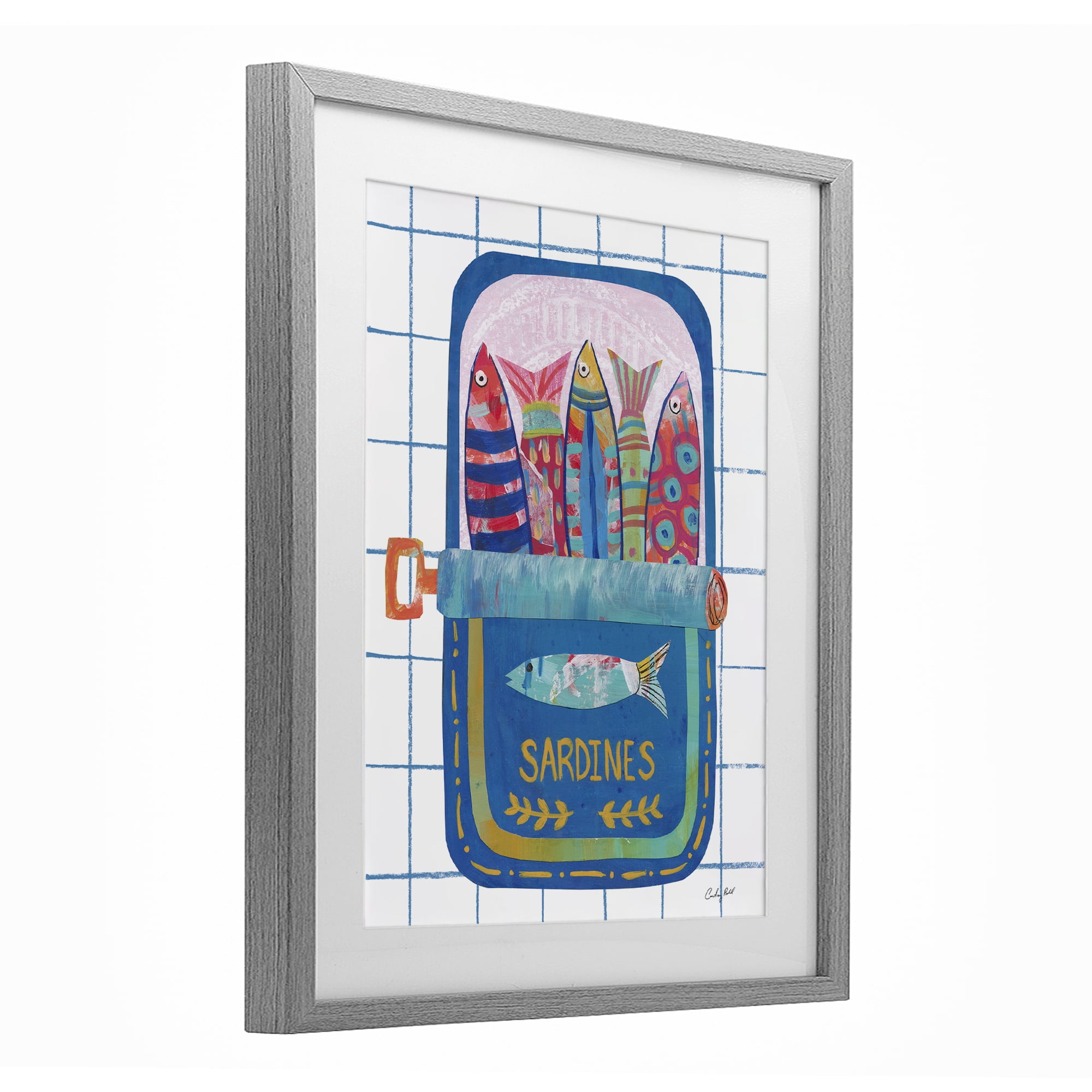 Stupell Industries Silly Sardines Blue Tin Gray Framed Print Under Glass, design by Courtney Prahl