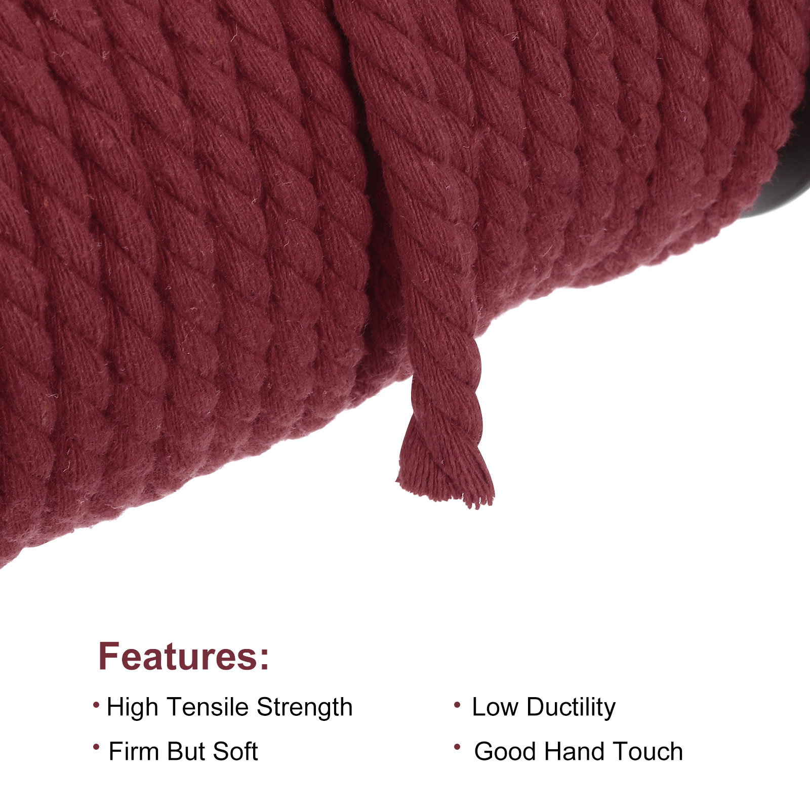 Cotton Rope 3 Strand Twisted Braided Rope Cord, Wine Red 40m/47 Yard 8mm Dia for Wall Hanging, Plant Hanger