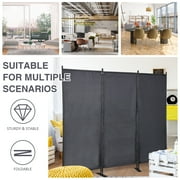 JAXPETY 6 Ft Modern Room Divider, Folding Privacy Screen with 3 Panels and Metal Standing, Portable Wall Partition for Home Office Separator, Black