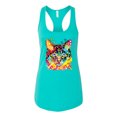 thumbnail image 2 of Wild Bobby Dean Russo Colorful Blue Eyes Cat Cat Lover Women Racerback Tank Top, Tahiti Blue, Medium, 2 of 5