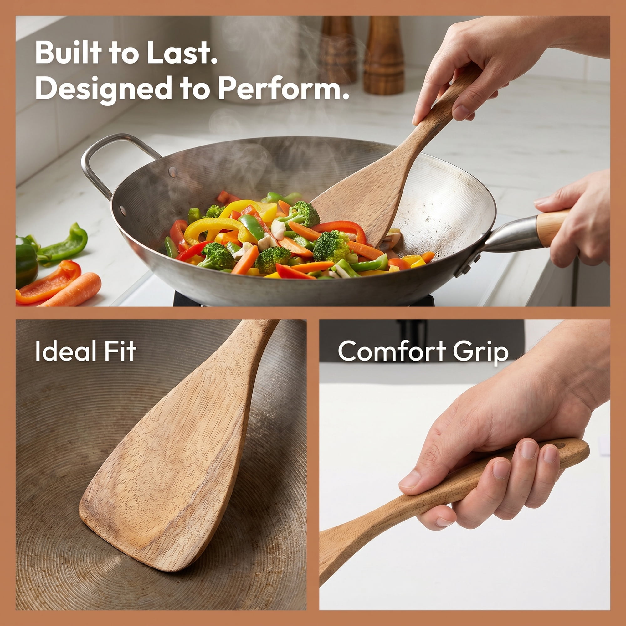 Unique Bargains 7 Pcs Useful Wood Kitchen Utensil Essential Gadgets Set Brown C