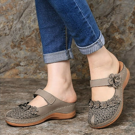 

〖Yilirongyumm〗 Grey 42 Sandals Women Sandals For Women Ladies Girls Comfortable Hollow Out Round Toe Wedges Slippers
