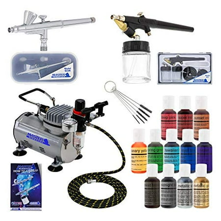 Master Airbrush 2 Airbrush Cake Decorating Airbrushing System Kit With Set Of 12 Chefmaster Food Colors Gravity Siphon Feed Airbrushes Air