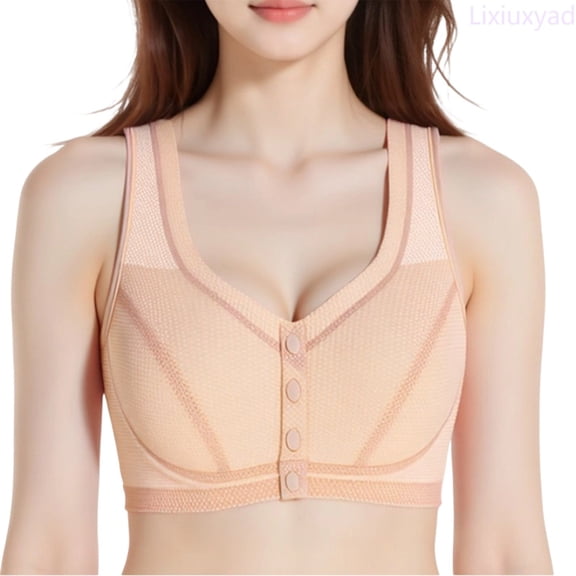 Lixiuxyad Front Closure Bras For Wireless Plus Size Full Coverage Seamless Comfort Bras With Lightly Lined Underwire Support And Wide Straps,Bras for Women Beige L