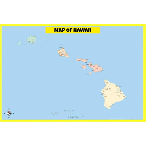 Hawaii Map Poster - Laminated Wall Map - Style A - 18x24 - Ideal for Classrooms and Homes – Features Bright Colors and Vivid Imagery