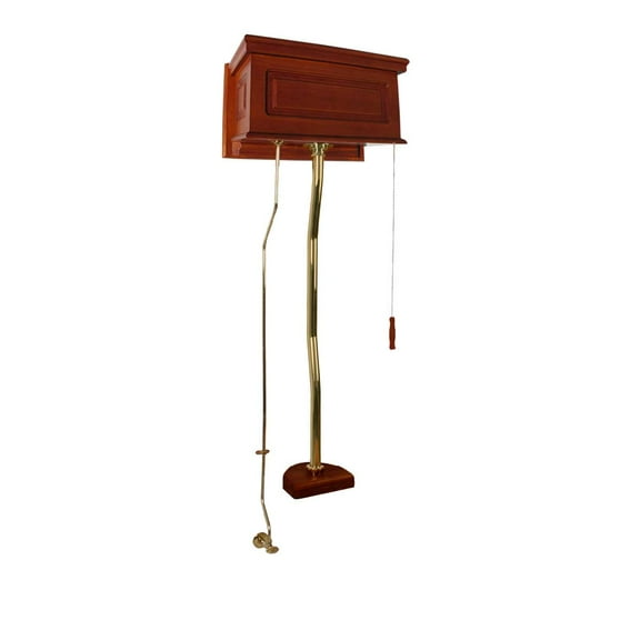 Renovators Supply High Tank Pull Chain Toilet Conversion Kit w/Light Mahogany Wooden Raised High Tank 59" to 74" Adjustable Height Brass Z Pipe