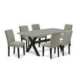 thumbnail image 2 of East West Furniture X697AB106-7 7-Pc Dining Table Set - 6 Kitchen Chairs and 1 Modern Rectangular Cement Wood Dining Table Top with High Chair Back - Wire Brushed Black Finish, 2 of 10
